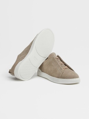 Beige Zegna Canvas Triple Stitch Low Top Sneakers | MAKITFW-73