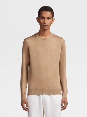 Beige Zegna Cashseta Crewneck | YWTNQPL-02