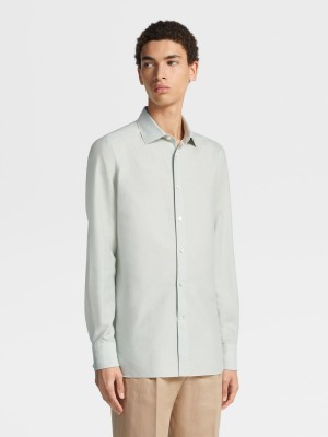 Beige Zegna Crossover Blend Cotton Linen And Silk Long-sleeve Tailoring Shirt | EWQHFIJ-03