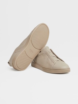 Beige Zegna Deerskin Triple Stitch Sneakers | EVJAKHP-09