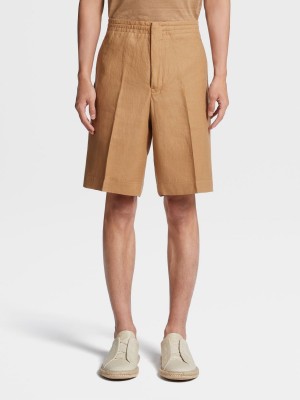 Beige Zegna Pure Linen Shorts | DFOECIM-90