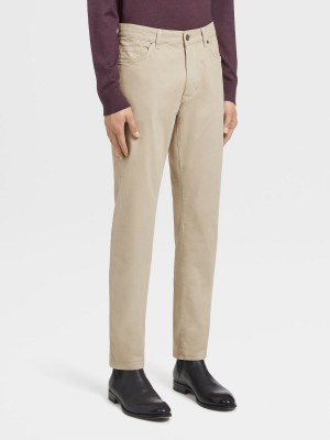 Beige Zegna Stretch Cotton Roccia Pants | JQWHBSO-82