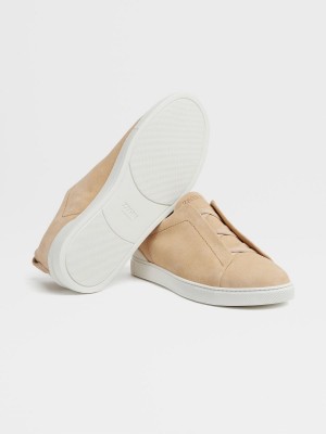 Beige Zegna Suede Triple Stitch Low Top Sneakers | AOSBRFP-34