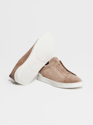 Beige Zegna Suede Triple Stitch Sneakers | PIKTBVU-29