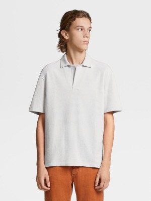 Beige / White Zegna Pure Cotton Short-sleeve Polo | ODGFSAR-24