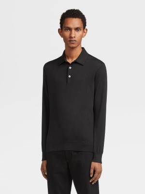 Black Zegna Cashseta Polo Shirt | YDAVSTO-92