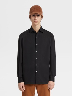 Black Zegna Cotton Jersey Long-sleeve Shirt | HIMZVLS-52