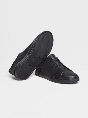 Black Zegna Deerskin Triple Stitch Sneakers | CZLVNAB-93