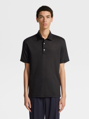 Black Zegna High Performance Wool Polo Shirt | TNUDFQJ-92