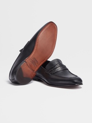 Black Zegna Nappa And Alligator L'Asola Loafers | JLDHKVY-27