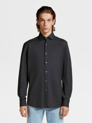 Black Zegna Pure Cotton Jersey Long-sleeve Shirt | PRJTVKM-12