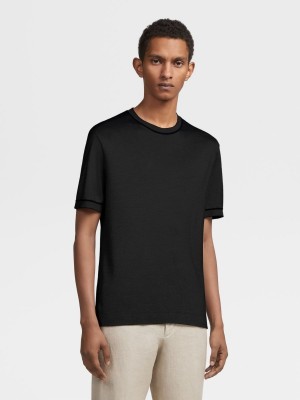 Black Zegna Silk Short-sleeve T-shirt | HYQDKZS-26