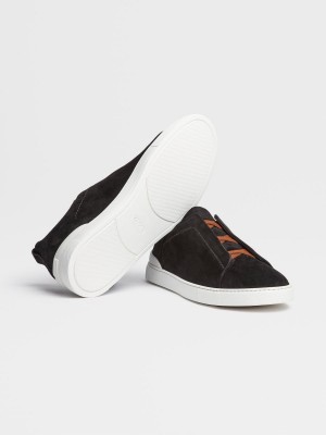 Black Zegna Suede Triple Stitch Sneakers | UAMPFKD-38