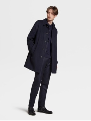 Blue Zegna 12milmil12 Wool Beaver Car Coat | RXGQDSK-04