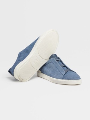 Blue Zegna Canvas Triple Stitch Sneakers | GOBKWEQ-27