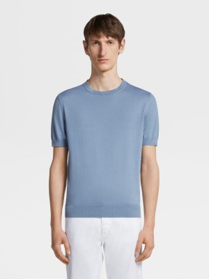 Blue Zegna Premium Cotton T-shirt | QDFUEZX-43