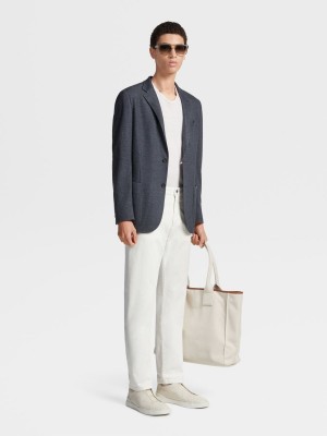 Blue Zegna Silk Linen And Wool Honeycomb Crossover Shirt Jacket | WQZODFU-13