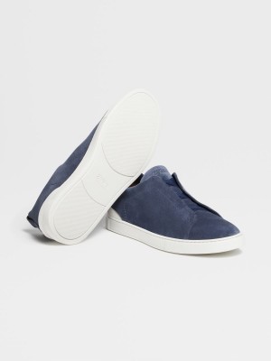 Blue Zegna Suede Triple Stitch Sneakers | CIZJEDS-96