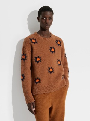 Blue / Orange Zegna The Elder Statesman Cashmere And Wool Crewneck | DRXYBFT-16