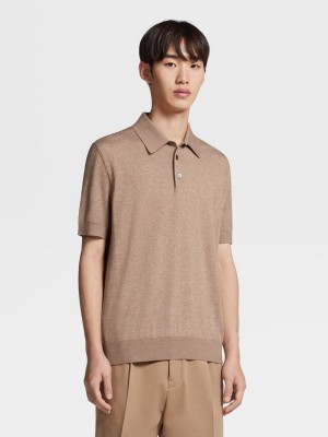 Brown Zegna Baby Island Cotton And Cashmere Knit Short-sleeve Polo | NIZOMEY-34