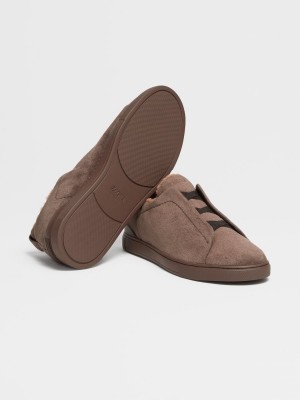 Brown Zegna Leather Triple Stitch Sneakers | IZFKNQA-09