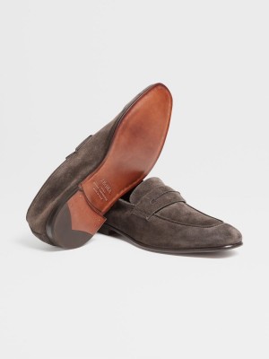 Brown Zegna Suede L'Asola Loafers | ORUHIJT-57