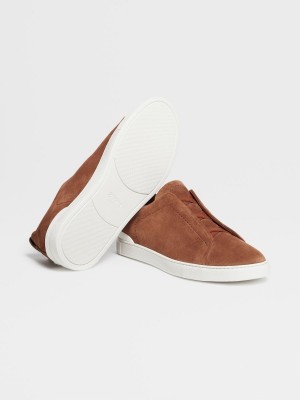 Brown Zegna Suede Triple Stitch Sneakers | ZCLWDSN-34