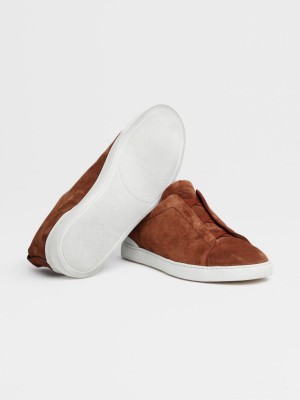 Brown Zegna Suede Triple Stitch Sneakers | OWCFBJS-91