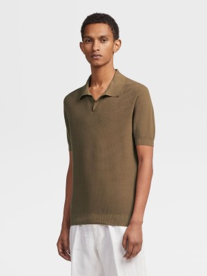 Dark Beige Zegna Premium Cotton Polo Shirt | RFGXWYS-26