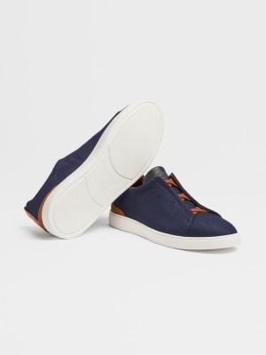 Dark Blue Zegna 14milmil14 Wool #usetheexisting Triple Stitch Sneaker | KZCFIYS-67