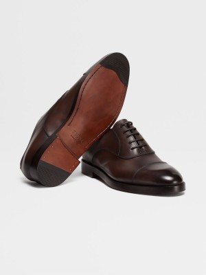 Dark Brown Zegna Leather Torino Oxford Shoes | HBQFEDX-24