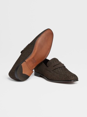 Dark Brown Zegna Pelletessuta Nubuck L'Asola Loafers | AUPVSXG-14