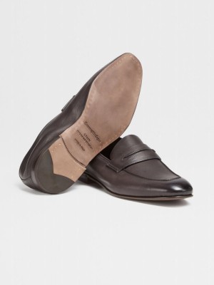 Dark Brown Zegna Soft Leather L'Asola Moccasin | DMGCANZ-52