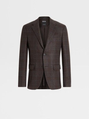 Dark Brown / Grey Zegna Oasi Cashmere Jacket | WGZSERM-95