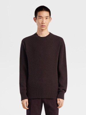 Dark Burgundy Zegna Oasi Cashmere Crewneck | IZUOYNK-89