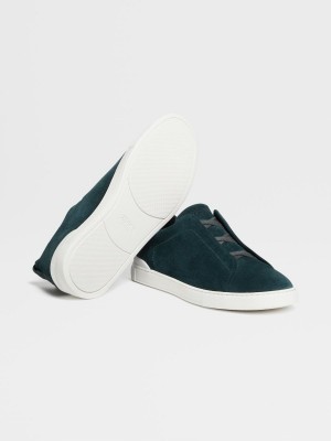 Dark Green Zegna Suede Triple Stitch Sneakers | GFOCUTQ-15