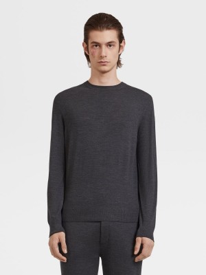 Dark Grey Zegna 12milmil12 Wool Crewneck | HNYPZLA-36