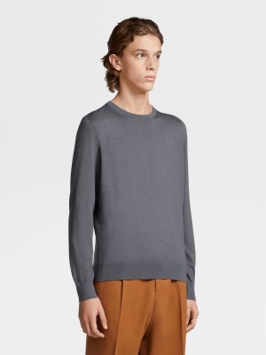 Dark Grey Zegna Cashseta Crewneck | MLWVZKC-05