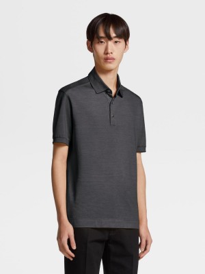 Dark Grey Zegna Cotton And Silk Short-sleeve Polo | HWSONBD-03