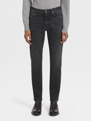 Dark Grey Zegna Stone-washed Stretch Cotton Roccia Jeans | EBDVKMA-64