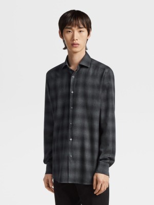 Dark Grey / Black Zegna Cashco Shirt | CXWMNQH-97