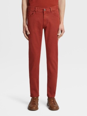 Dark Red Zegna Stretch Cotton Roccia Pants | QPSNELC-37