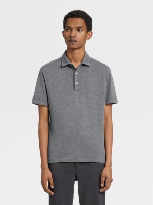 Grey Zegna 12milmil12 Wool Polo Shirt | QPVETIU-49