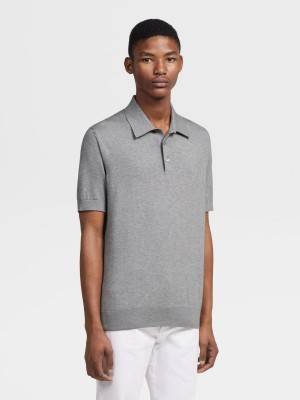 Grey Zegna Baby Island Cotton And Cashmere Knit Short-sleeve Polo | OICAWUZ-18