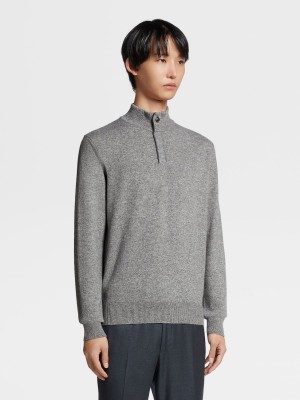 Grey Zegna Oasi Cashmere Zip Mock Neck Sweater | IOKGDCT-71