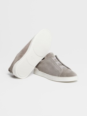 Grey Zegna Suede Triple Stitch Sneakers | GWRMSLT-46