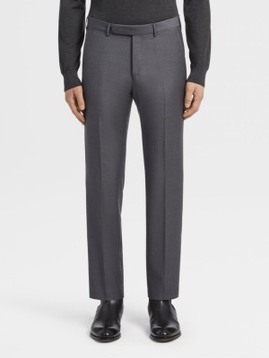 Grey Zegna Trofeo Wool Trousers | FQXJZET-19