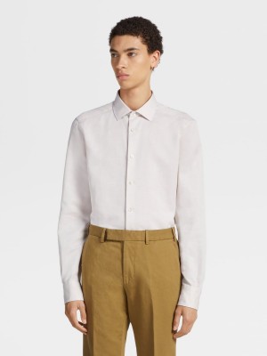 Light Beige Zegna Cotton And Linen Long-sleeve Tailoring Shirt | JYSCRMH-67