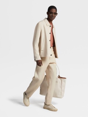 Light Beige Zegna Linen And Wool Chore Jacket | FRWHTLV-84