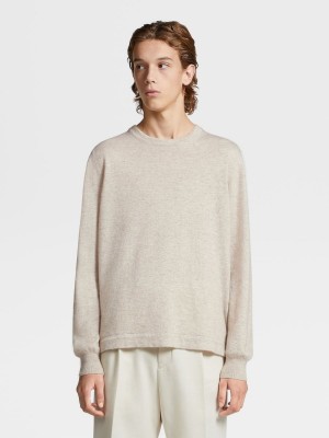 Light Beige Zegna Oasi Cashmere Crewneck | ERKVWJG-67